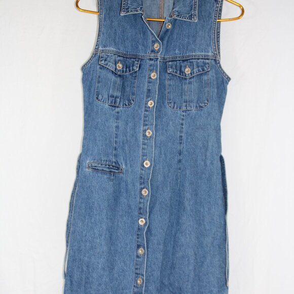 Vintage Old Navy Shirt Dress Women's 2 Blue Denim Sleeveless Y2K Button-Up Mom - Picture 3 of 8